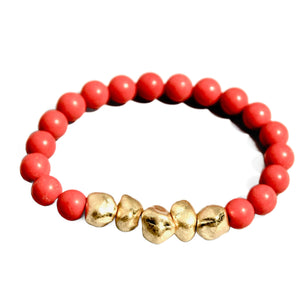 beaded stone bracelet with gold nuggets