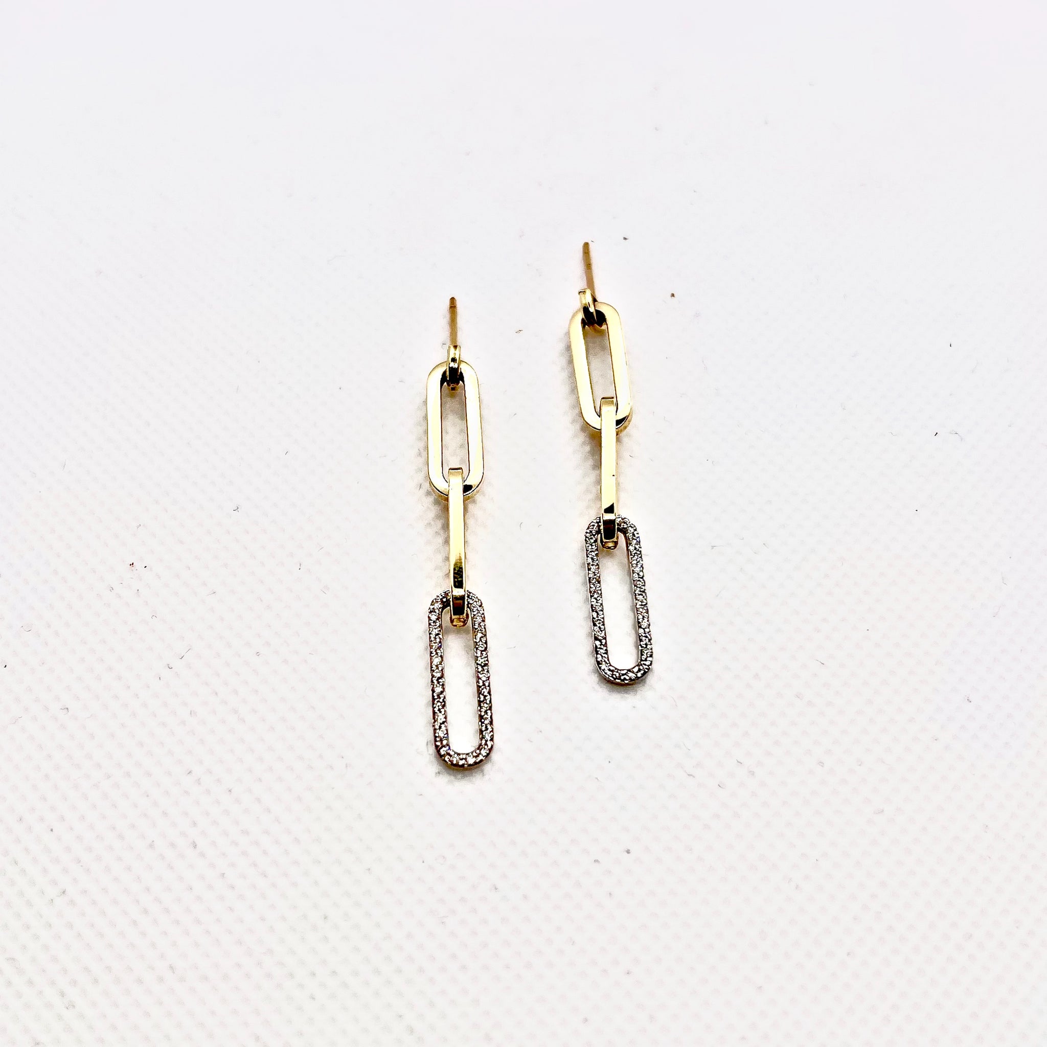 14K and diamond paperclip link earrings